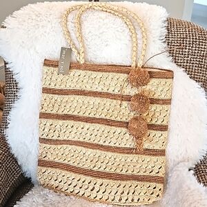 Mar Y Sol Raffia Beach / Market Tote Shoulder Bag in Natural